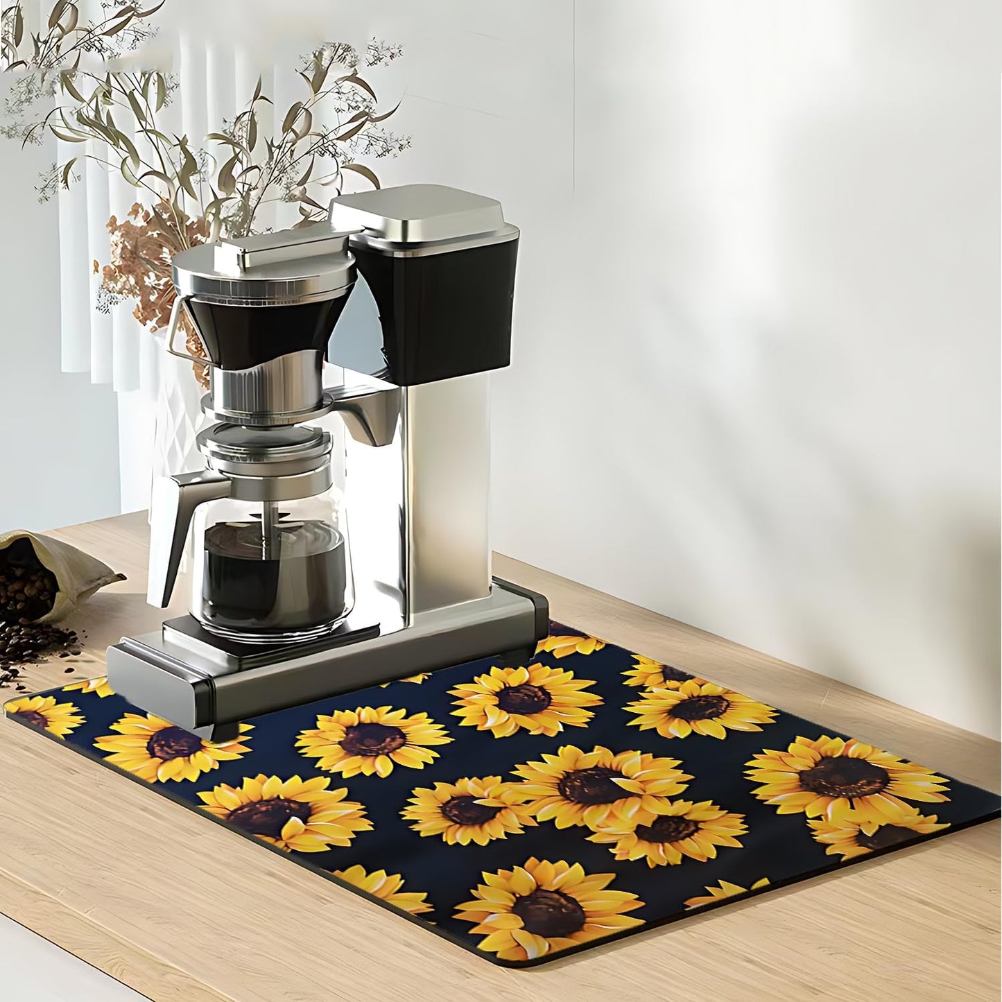 Dish Drying Mat Foldable Fall Kitchen Drying Mat Absorbent Sink Mat Multi-Purpose Coffee Pad Easy To Clean,Kitchen Gadgets,sunflower decor(sunflower) (12inches*16inches)