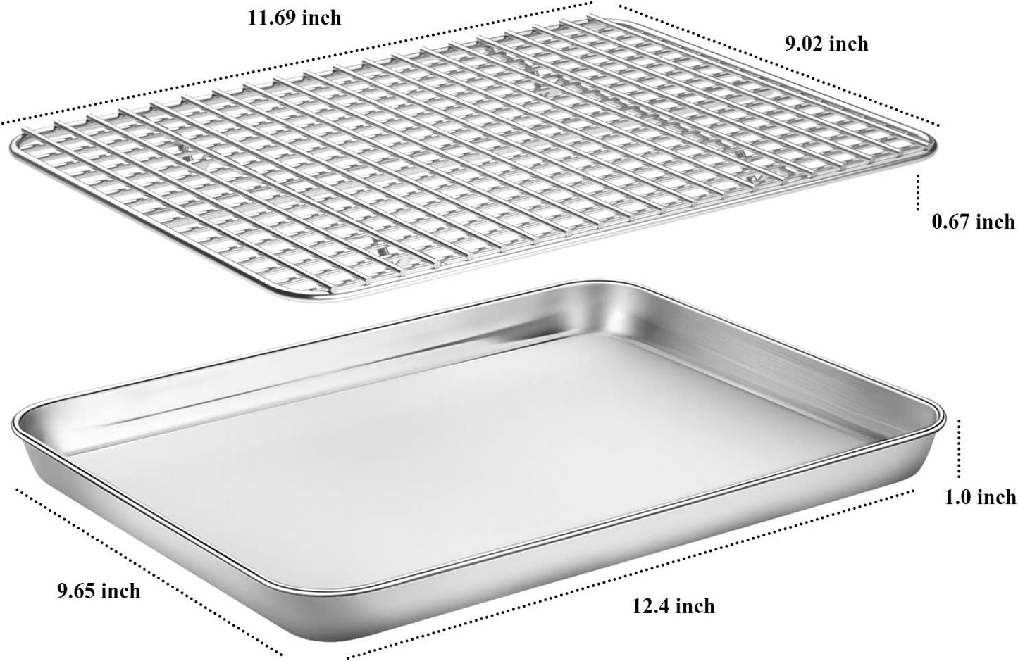 Baking Sheet with Cooling Rack Set [2 Sheets + 2 Racks], Deedro Stainless Steel Cookie Half Sheets Baking Pan Oven Tray with Rack, 12 x 10 x 1 Inch, Heavy Duty, Non-toxic, Dishwasher Safe