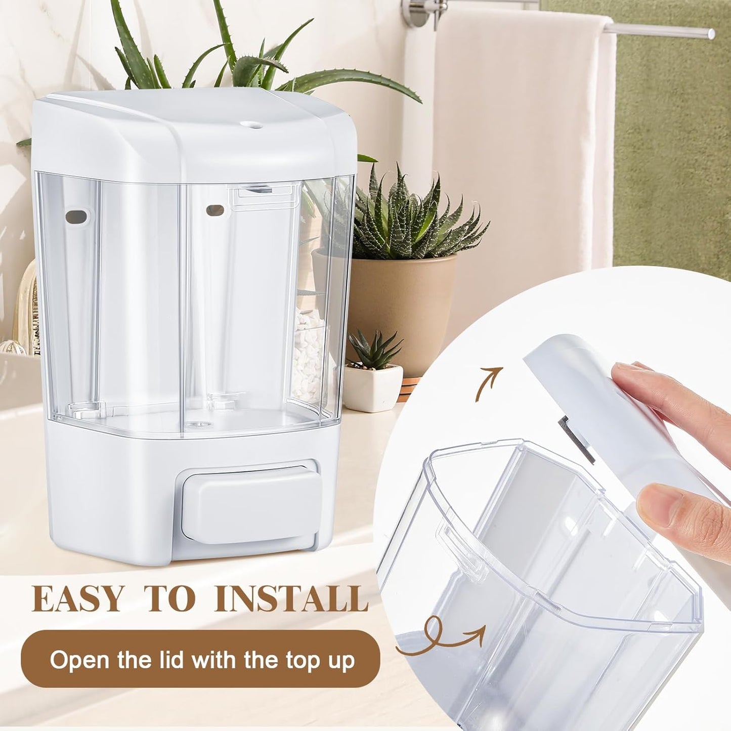 Hushee 4 Pcs Plastic Wall Mounted Soap Dispenser Commercial Manual Soap Containers Wall Dispenser for Kitchen Shower Hotel Liquid Shampoo Gel Chamber(27 oz 800 ml,White)