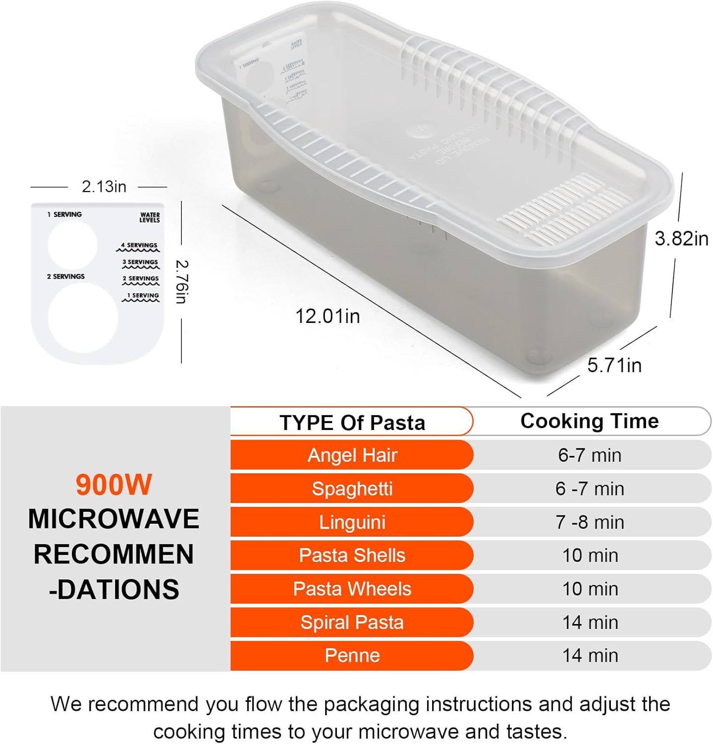 Microwave Pasta Pot with Strainer Lid & Measuring Cup Clip Quickly Cook 1-4 Servings-No Mess, Sticking or Waiting For Boil, Pasta Cooker in Microwave for Dorm Kitchen Office College Essential