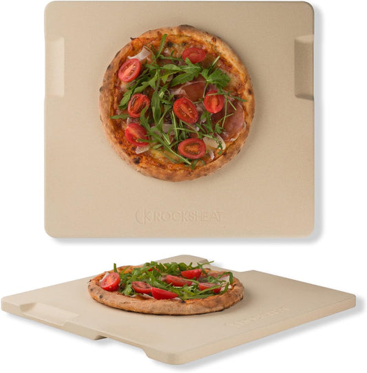 Large Pizza Stone, 16"x14" Rectangular Pizza Stone for Oven Grill BBQ, Baking Stone for Pizza Bread, Unique Built-in 4 Handles Cooking Stone