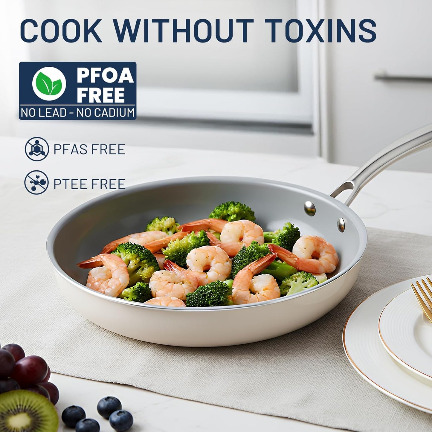 Kikcoin Ceramic Nonstick Frying Pan Skillets - 3 Sizes Omelette Pans for Healthly Cooking, 8+9.5+11 Inch Egg Pan with Stay Cool Handle, Free of PFAS PFOA PTEE, Oven/Dishwasher Safe for Busy Kitchen