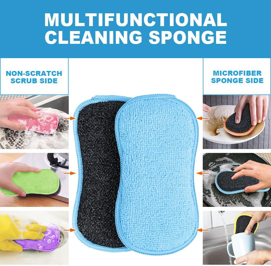 HOMEXCEL 6 Pack Multi-Purpose Scrub Sponges Kitchen, Dish Sponge, Non-Scratch Microfiber Sponge for Efficiently Cleaning Dishes, Pots, and Pans (Multicolor)