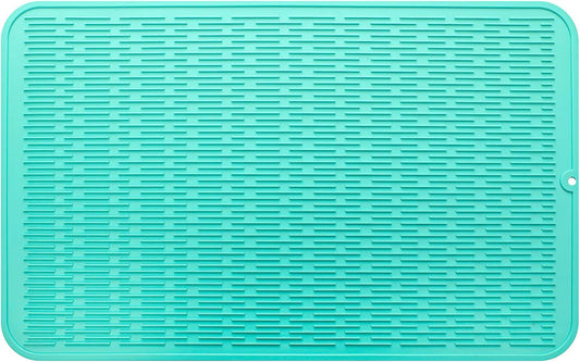 Silicone Dish Drying Mat for Multiple Usage,Easy clean,Eco-friendly,Heat-resistant Silicone Mat for Kitchen Counter or Sink,Refrigerator or Drawer Liner Mint 3XL 28 inches x 18 inches