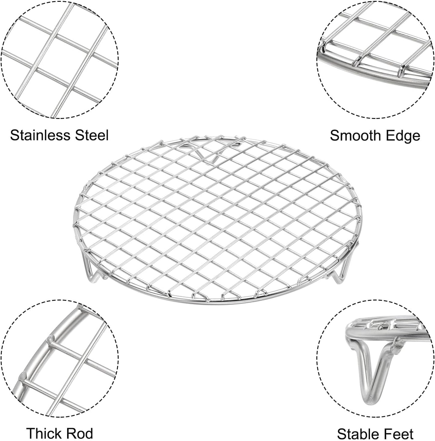 uxcell 2 Pcs Round Cooking Rack with Legs, Dia 7.1 Inch 304 Stainless Steel Barbecue Grill for Cooking Baking Barbecue Air Fryer Racks, Silver