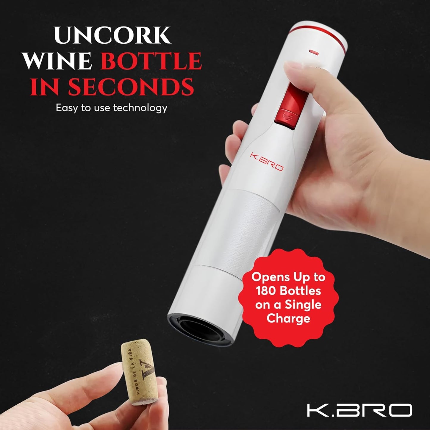 Rechargeable Electric Wine Opener | Electric Corkscrew Wine Bottle Opener With Foil Cutter | Gift for Wine Lovers (white)