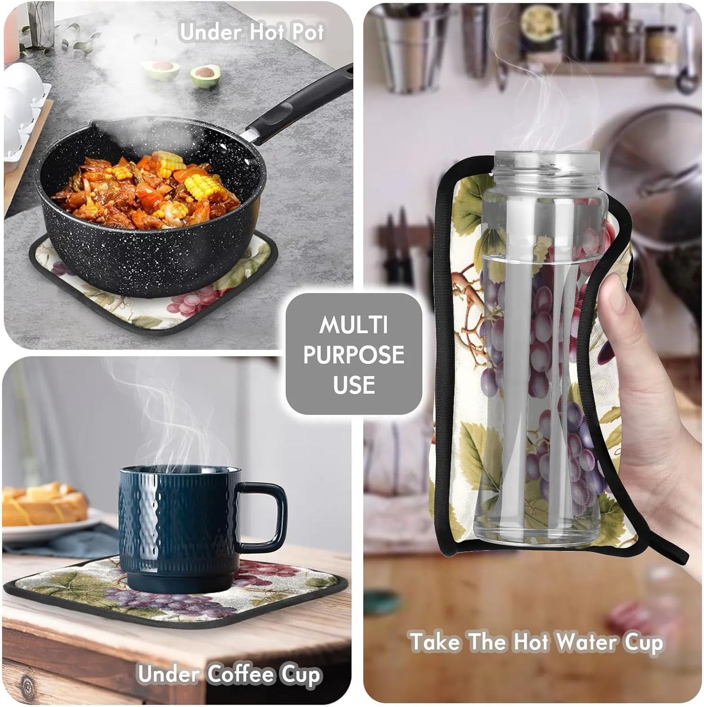 Vintage Grapes Vine Oven Mitts and Pot Holders Sets, 2 Pcs Decorative Kitchen Oven Glove for Cooking