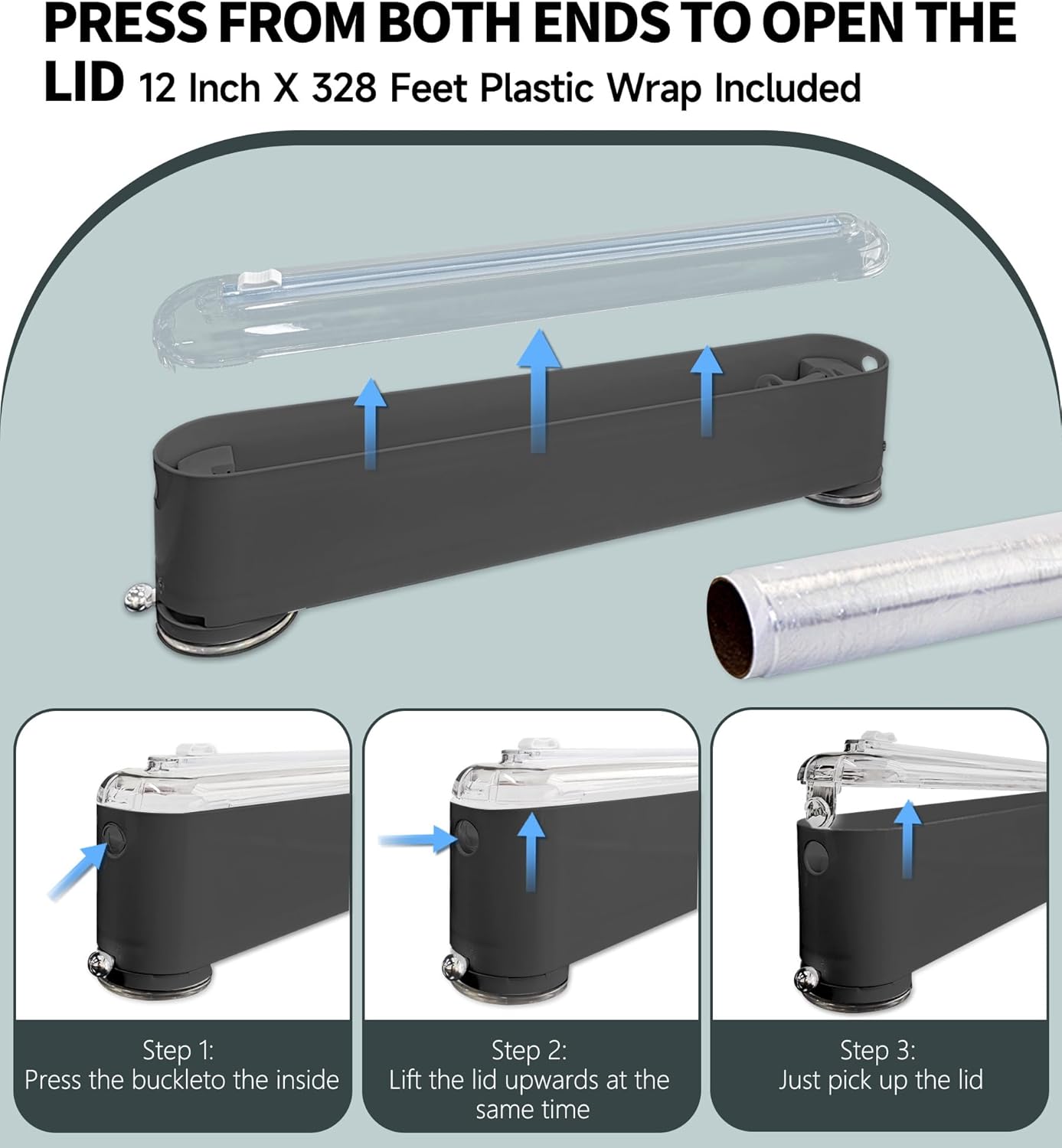 Plastic Wrap Dispenser With Cutter, Reusable Cling Film Dispenser, Cling Wrap Dispenser With Slide Cutter, Also For Aluminum Foil, Tin Foil, Baking Paper (grey)