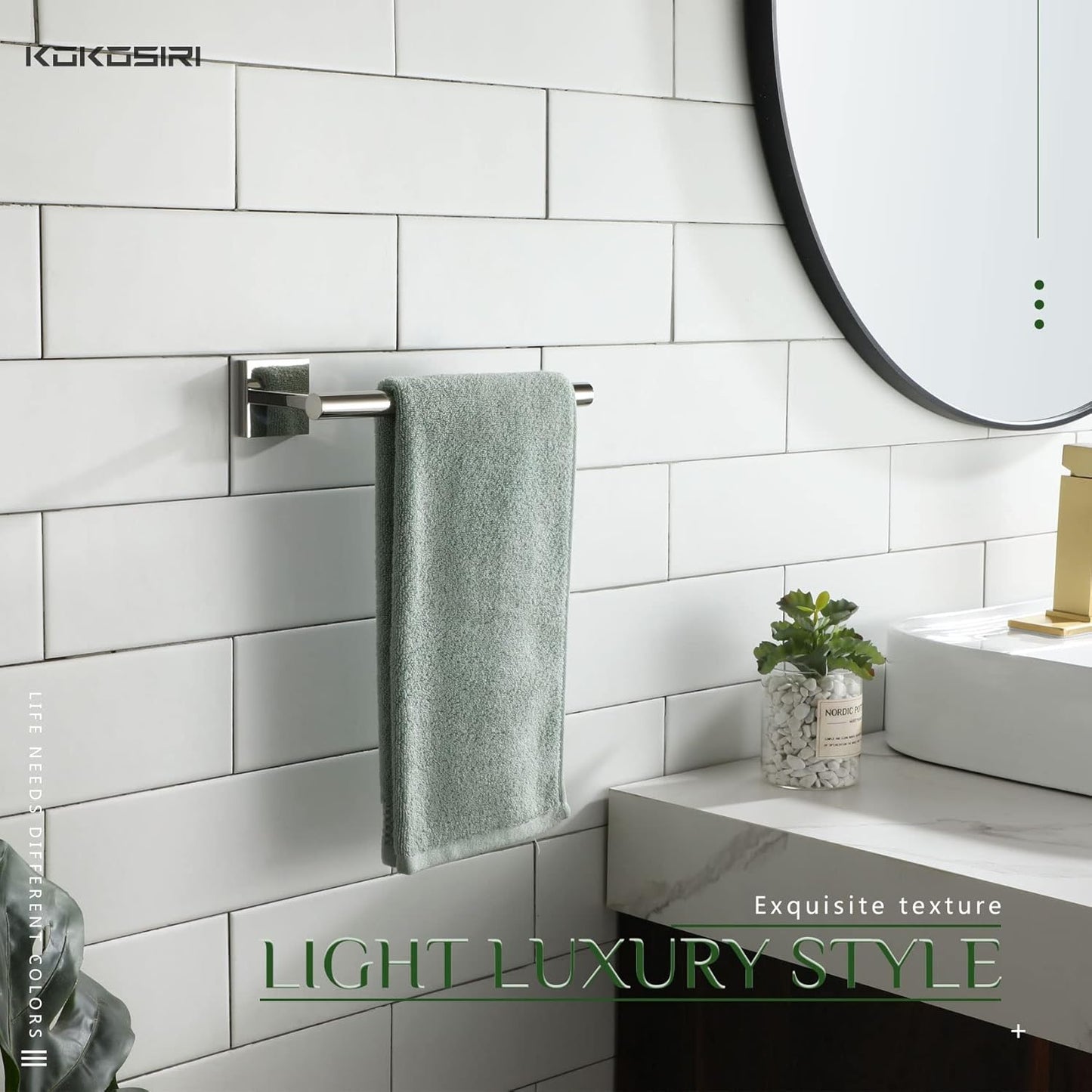 KOKOSIRI Bathroom Hand Towel Holder Rack Bathroom Hardware, Suitable for Wall Mounted Towel Bar Screw in 2 Pack, Polished Stainless Steel B3008CH-P2