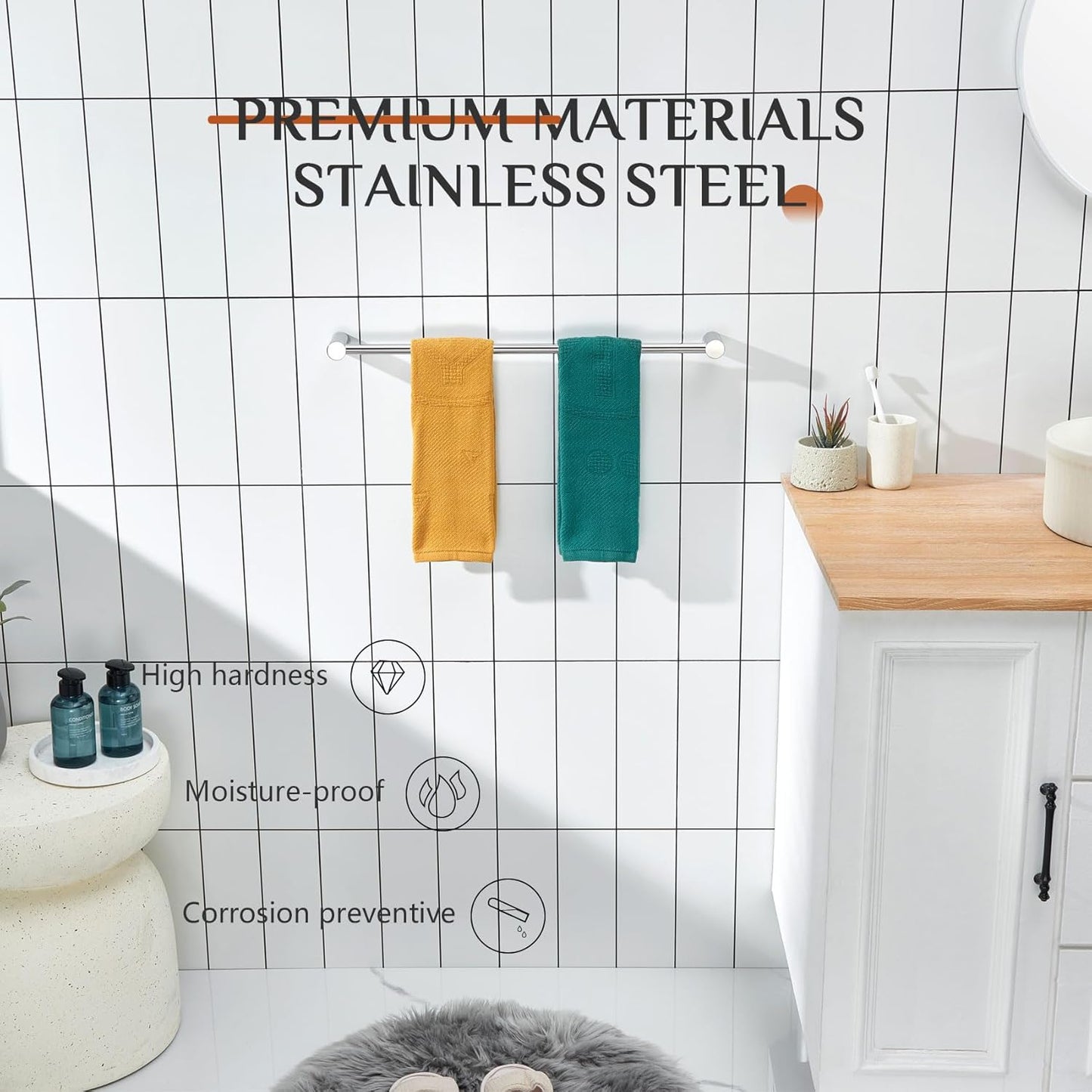 KOKOSIRI Towel Rack Chrome 24-Inch Towel Bar for Bathroom Wall Mount Single Rod Bathroom Lavatory Accessories Polished Stainless Steel, B4007CH-L24