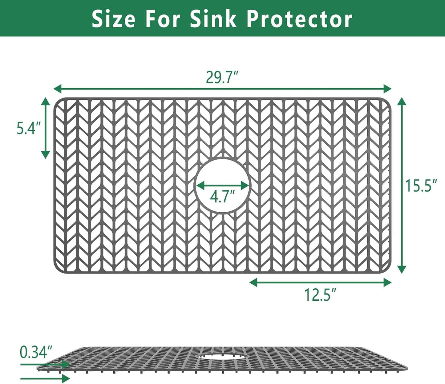 GUUKIN Sink Protectors for Kitchen Mat - 30"x 16" Silicone Kitchen Sink Mat Grid for Bottom of Farmhouse Stainless Steel Porcelain with Center Drain（Grey）