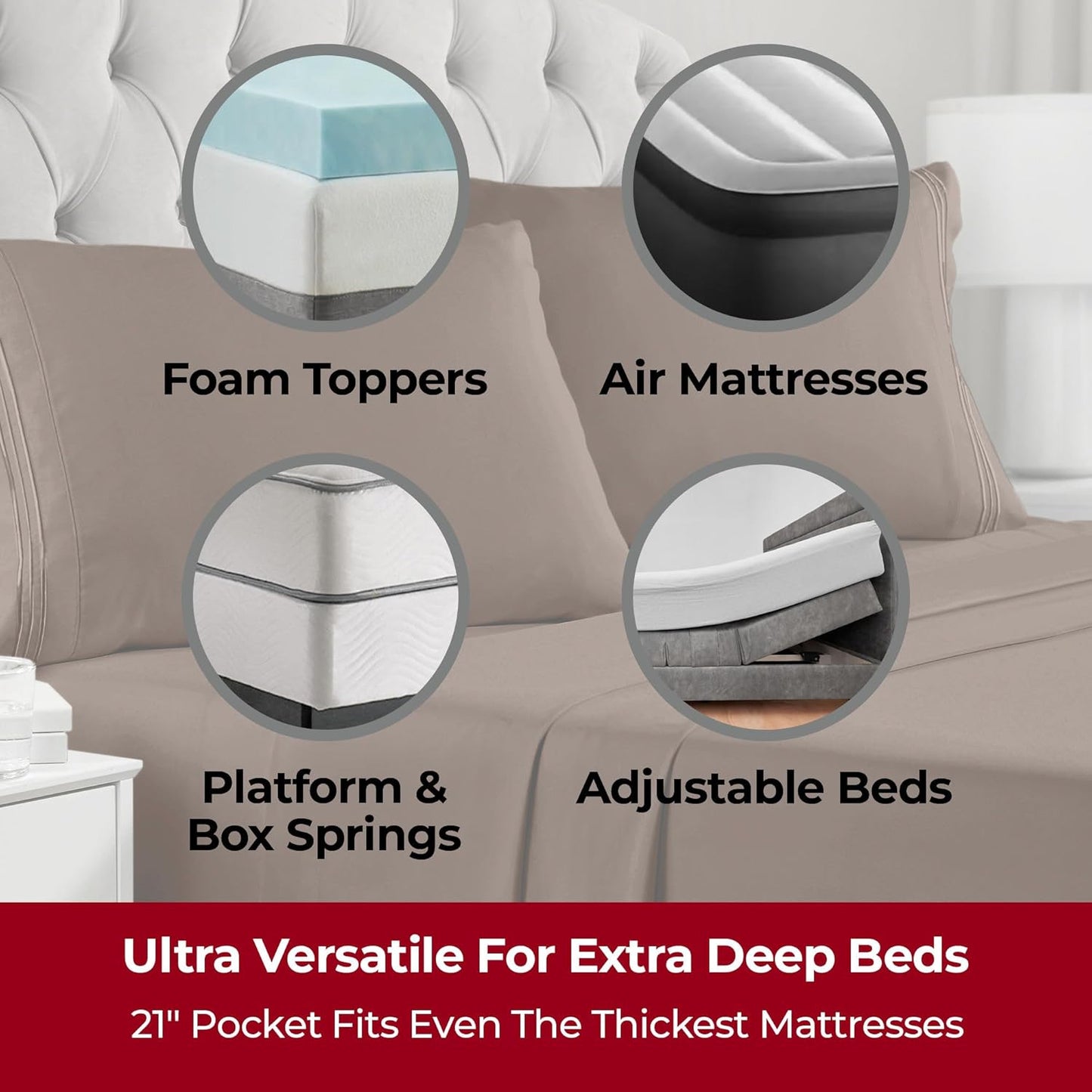 Mellanni Extra Deep California King Sheets - 4 PC Iconic Collection Bedding - Hotel Luxury, Ultra Soft, Cooling Bed Sheets - Wrinkle, Fade, Stain Resistant (Cal King, Brown)