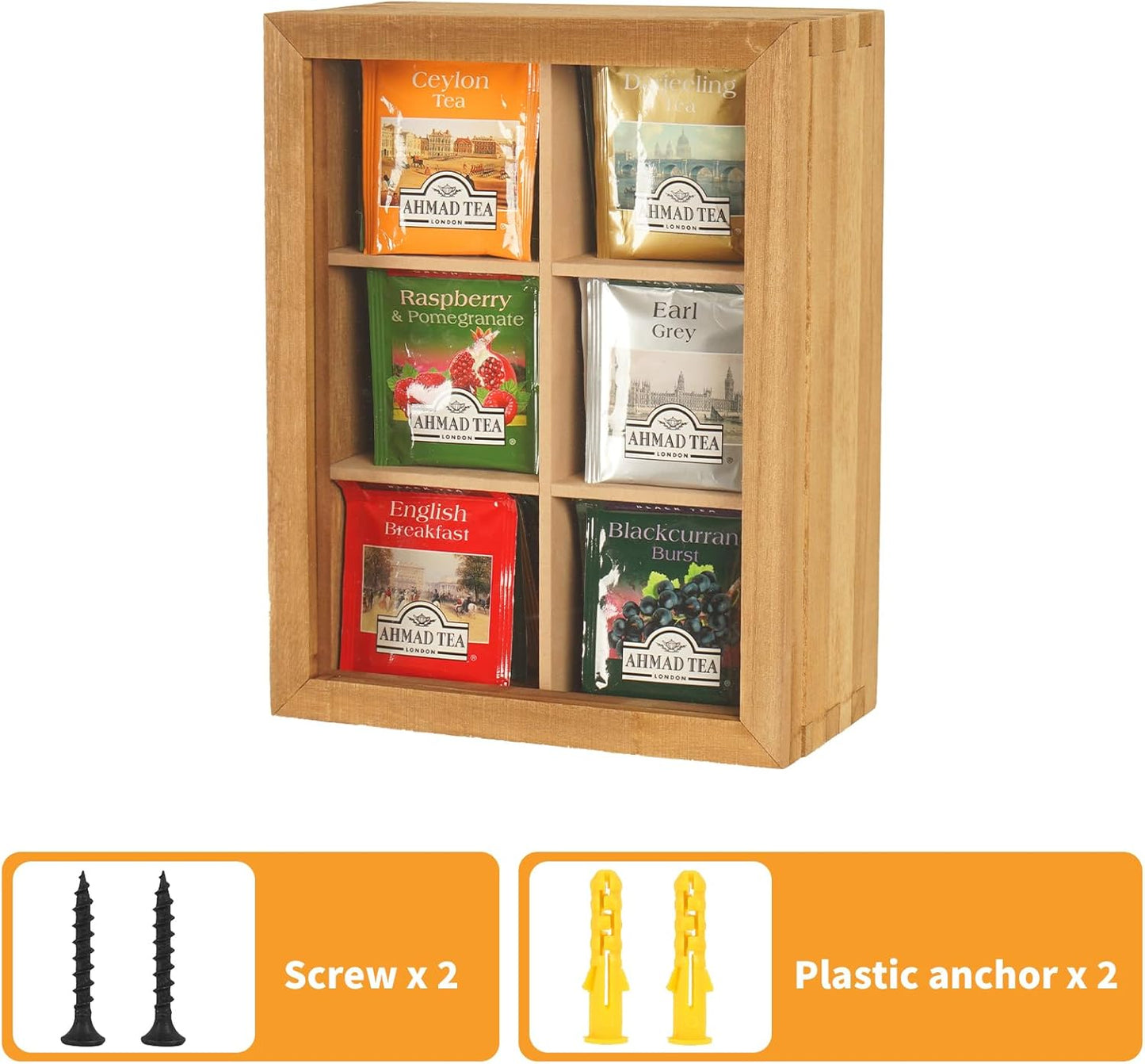Wood Tea Bag Organizer, 6 Compartment Multi-Functional Tea Box and Storage Organizer for Tea Bags, Tea Container for Tea Lovers