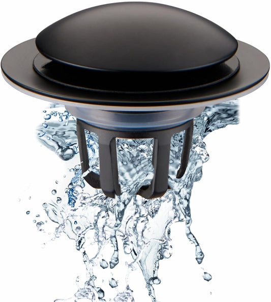 Bathroom Sink Drain Stopper,Welsan Universal Pop Up Drain Strainer with Hair Catcher for 1 1/8"-1 1/2" Drain Hole,Anti-Clogging Filter Matte Black