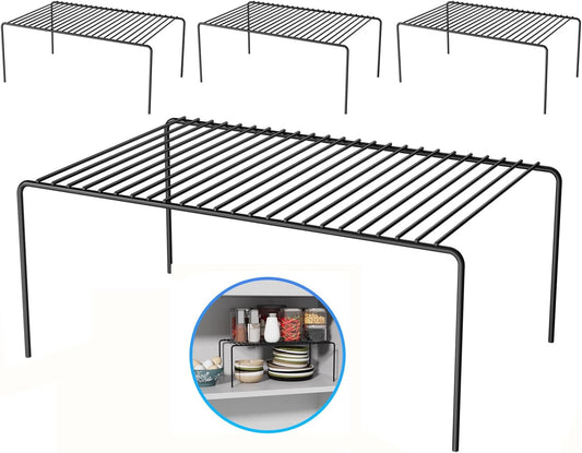 Large(15.7 x 9.4 inch)Black Cabinet Storage Shelf Rack Set of 4, Rustproof Metal Wire Kitchen Counter Organizers and Storage, Spice Organization for Cabinet, Plate, Dish, Pantry, Bathroom, Fridge