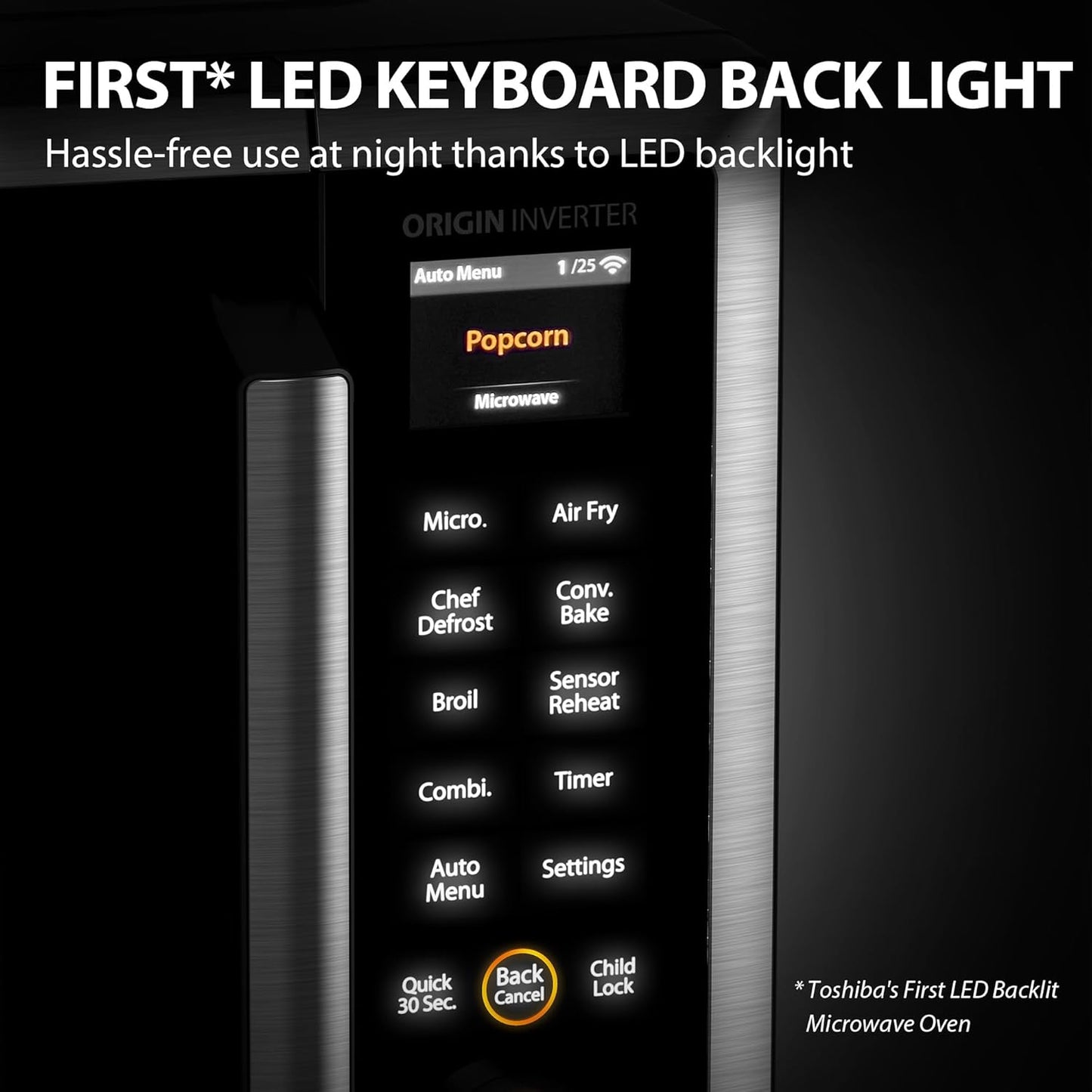 TOSHIBA ML2-STC13SAIT(SS) Air Fryer Combo Countertop Microwave Ovenwith 2.4-Inch Color Screen, Origin Inverter Technology, Smart Sensor, Compatible with Alexa, 1100W, 1.3 Cu.Ft, Silver