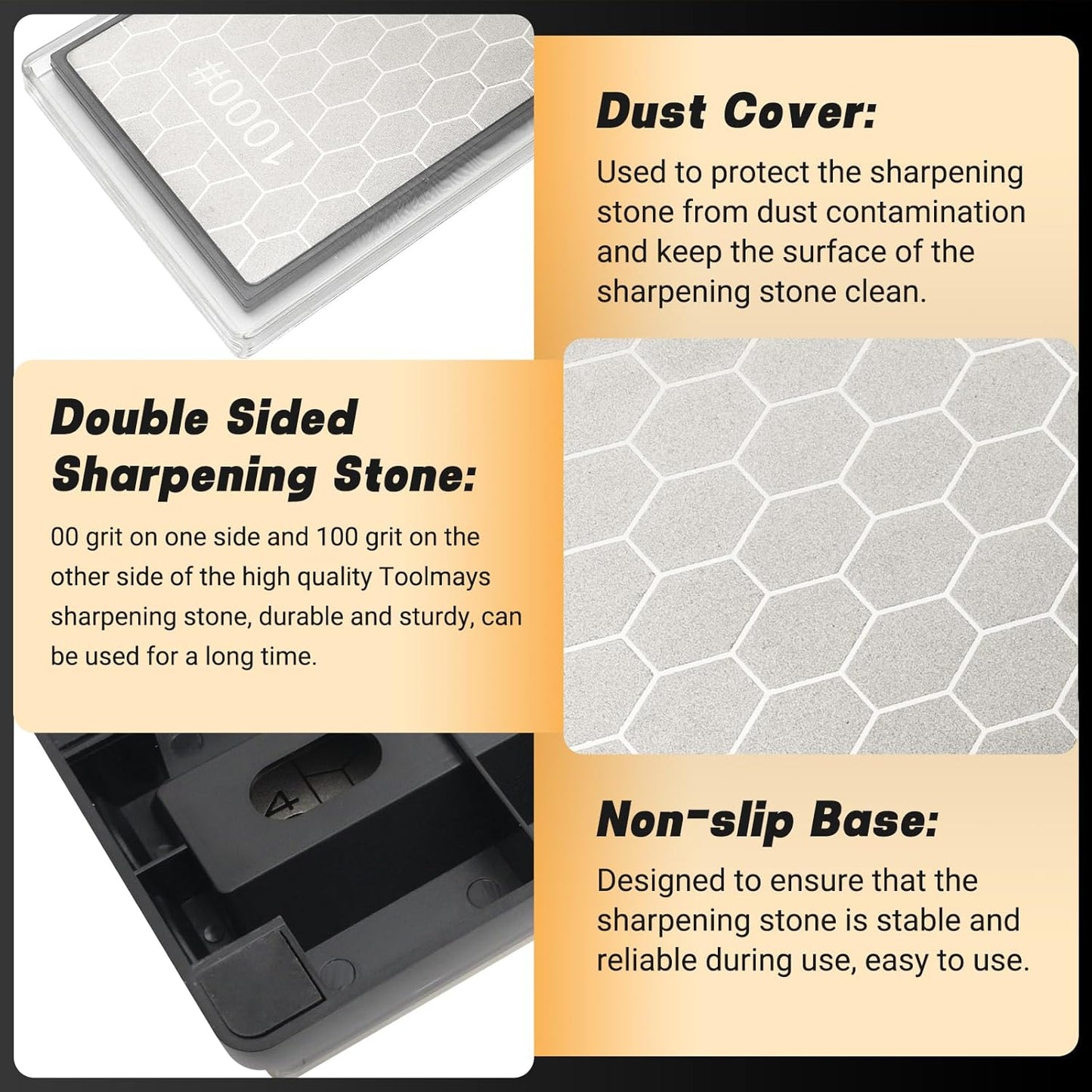 Sharpening Stone Double-Sided Grit 400/1000, Diamond Honeycomb Surface Plate, Knife Sharpener Stone with Angle Guide and Non-Slip Base for Outdoor Kitchen Sharpen Tools