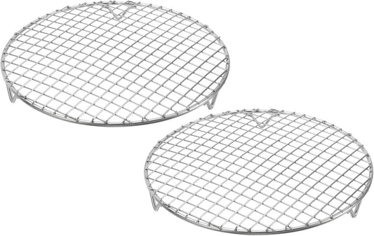 uxcell 2 Pcs Round Cooking Rack with Legs, Dia 9.4 Inch 304 Stainless Steel Barbecue Grill for Cooking Baking Barbecue Air Fryer Racks, Silver