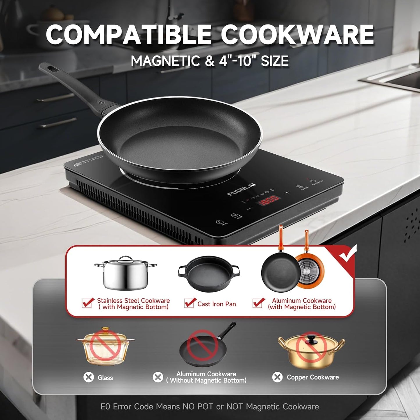 Portable Induction Cooktop 1800W Countertop Burner with 20 Temp/Power Settings, Child Lock & Turbo Cooling - 6.9" Sensor Coil, Hot Pot Mode, RV/Camping Safe Cooker for Dorm RV Kitchen (Black)
