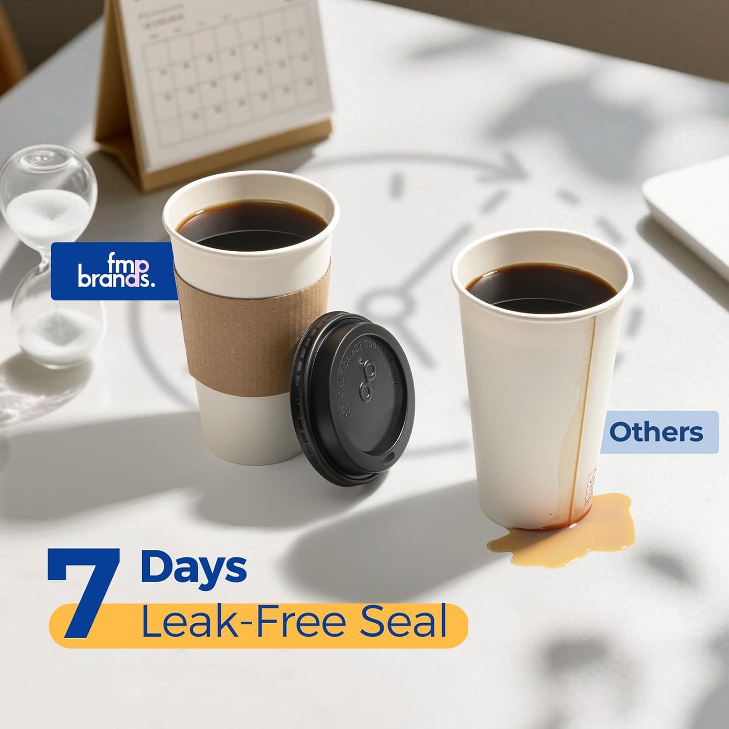 Fit Meal Prep 100 Pack 16 oz Disposable Coffee Cups with Lids, Sleeves, Leak-Proof To Go Coffee Cups with Lids, Durable Paper Cups for Hot Beverage, Home, Office, Party