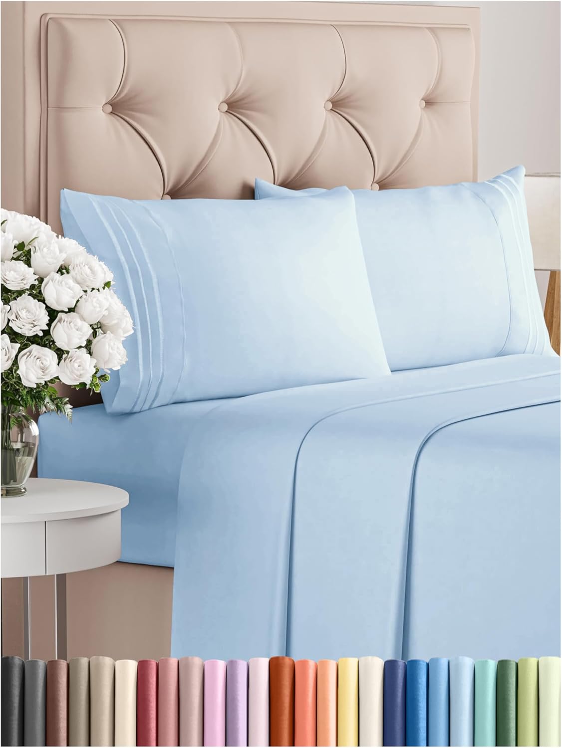 Cal King Size 4 Piece Sheet Set - Comfy Breathable & Cooling Bed Sheets Set - Hotel Luxury Bedding for Women, Men, Kids, Teens, Boys & Girls - Deep Pockets, Soft, Wrinkle Free - Oeko-Tex - Light Blue