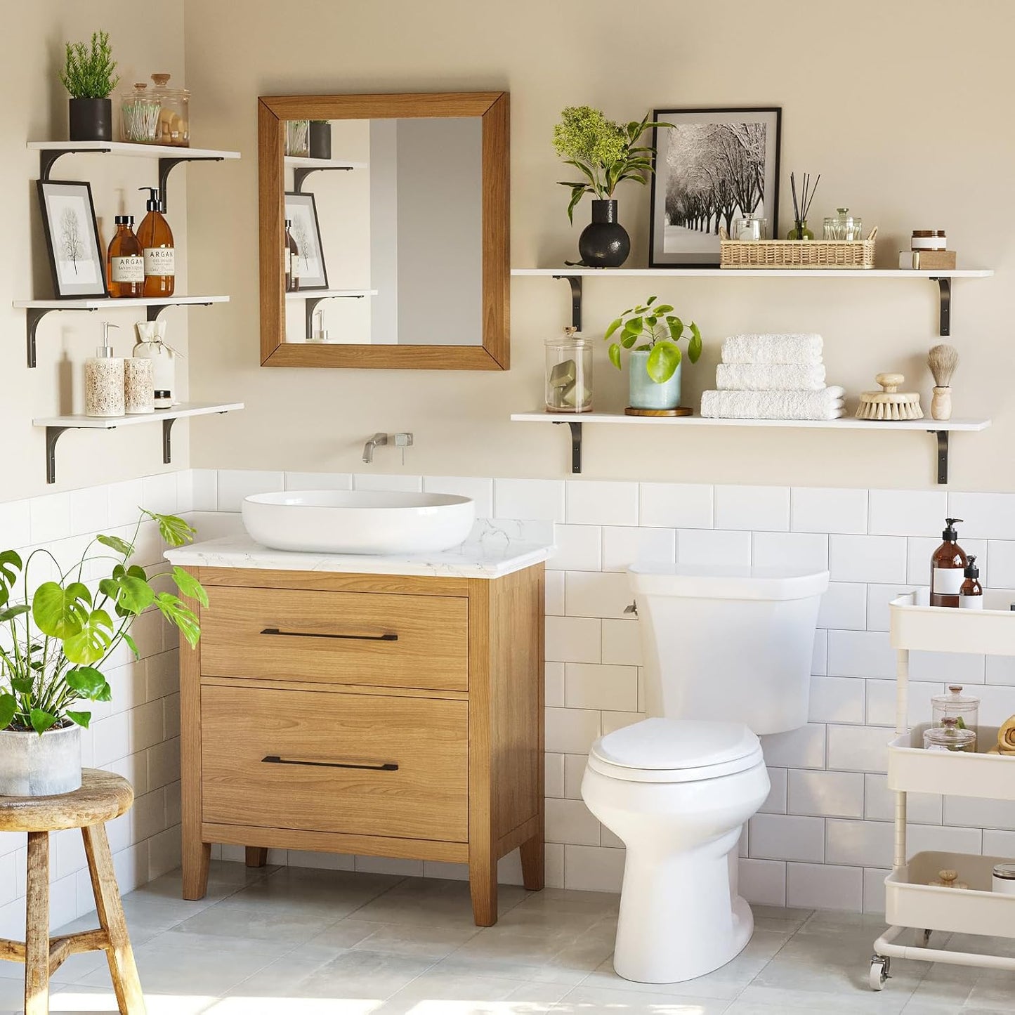 DINZI LVJ Long Wall Shelves, 47.3Inch Wall Mounted Shelves Set of 2, Extra Large Wall Storage Ledges with Sturdy Metal Brackets for Living Room, Bathroom, Bedroom, Kitchen, White