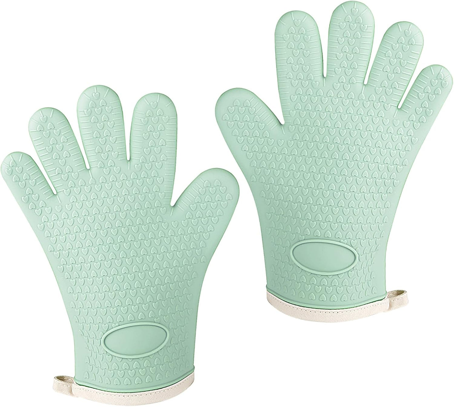 Oven Mitts with Fingers, Heat Resistant 500°F, Waterproof & Non-Slip Kitchen Gloves for Baking, Grilling, Cooking.5-Finger Design with Soft Lining, Hanging Hook,Mint Green