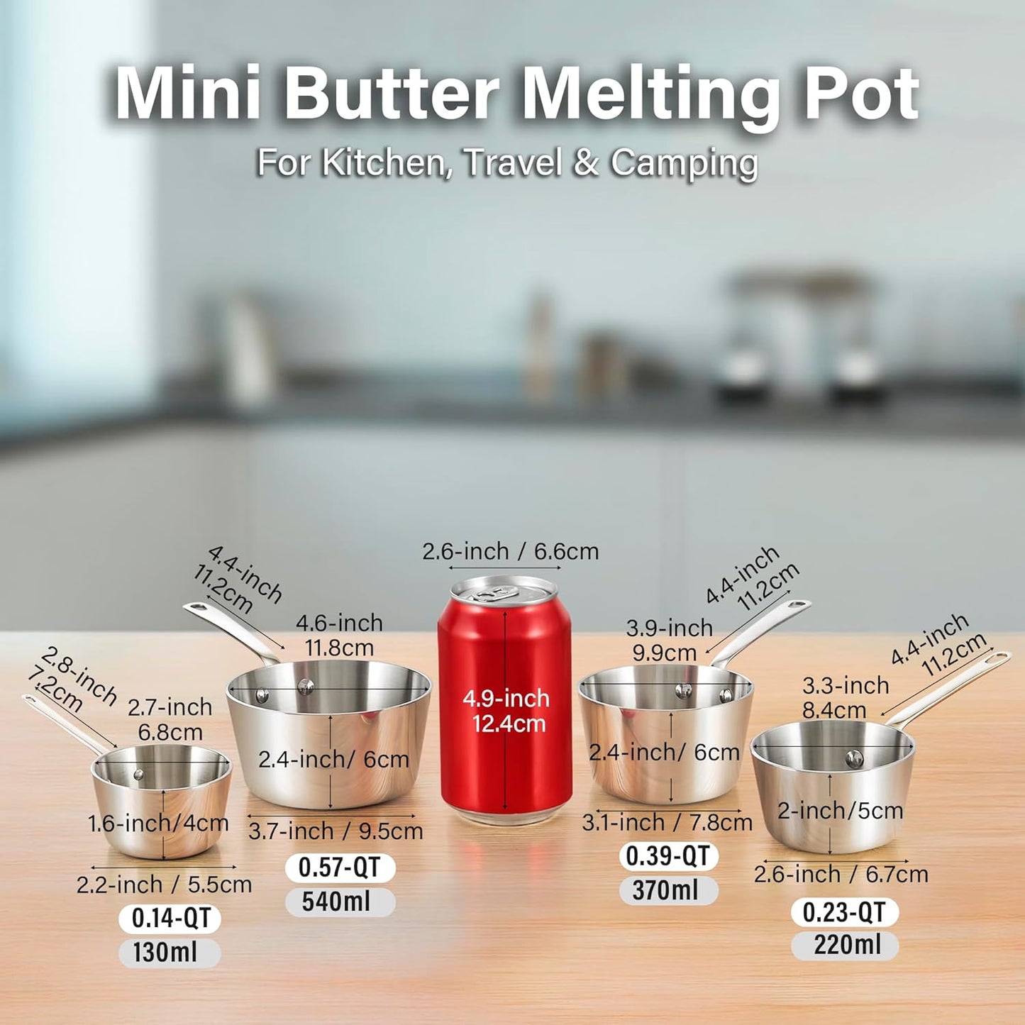 D&M Butter Warmer 0.57 Quart, Multi-Ply Clad Stainless Steel Milk Frother and Chocolate Melting Pot, Small Saucepan for Induction Stovetop, Coffee, Butter, Syrup