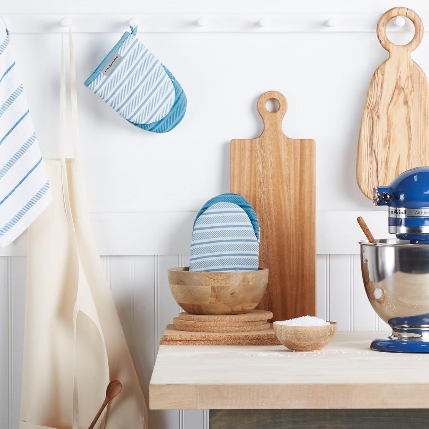 KitchenAid Albany Mini Oven Mitt 2-Pack Set, Blue Velvet, 5.5"x8"