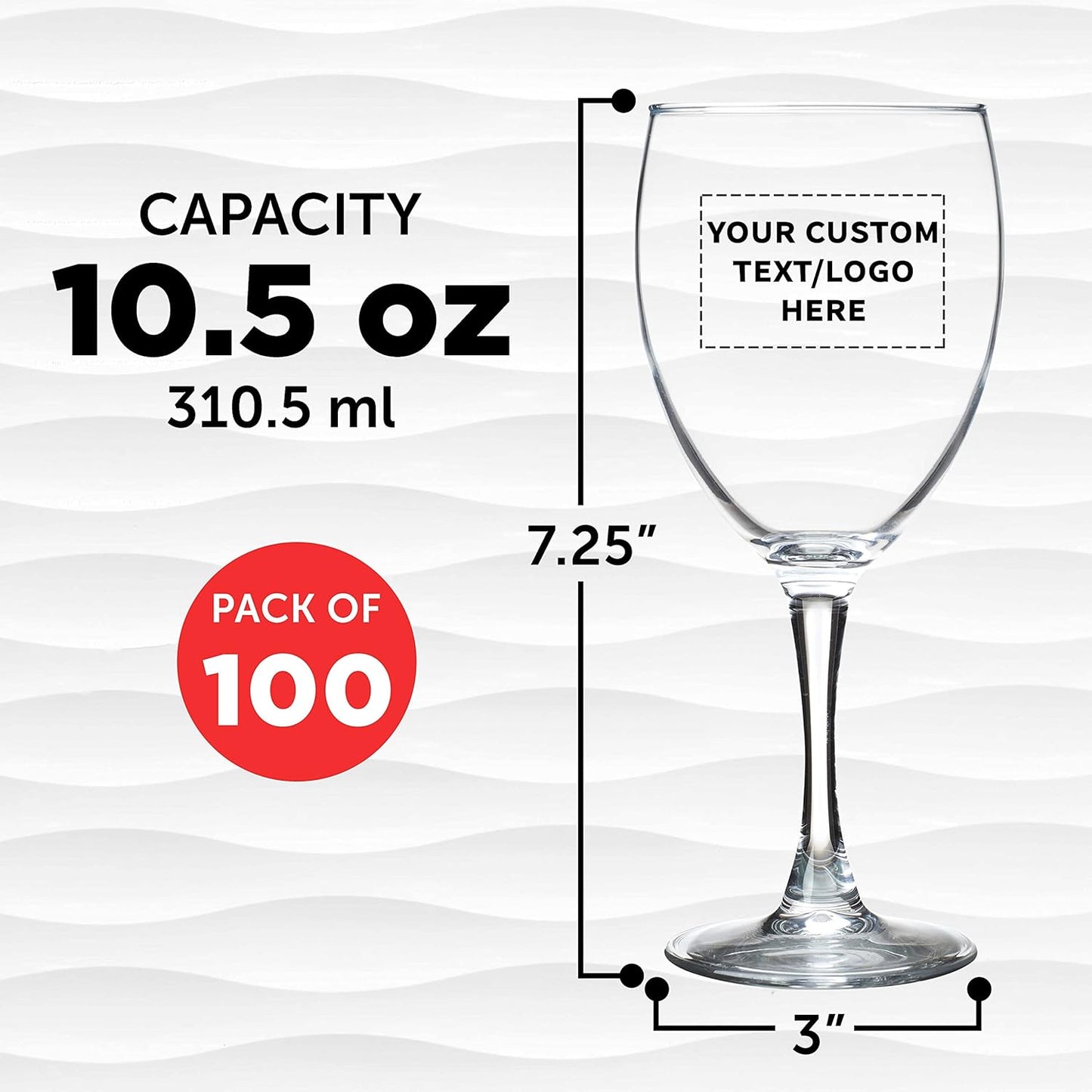 Custom Nuance Wine Glasses by ARC 10.5 oz. Set of 100, Personalized Bulk Pack - Restaurant Glassware, Perfect for Red Wine, White Wine, Cocktails - Clear