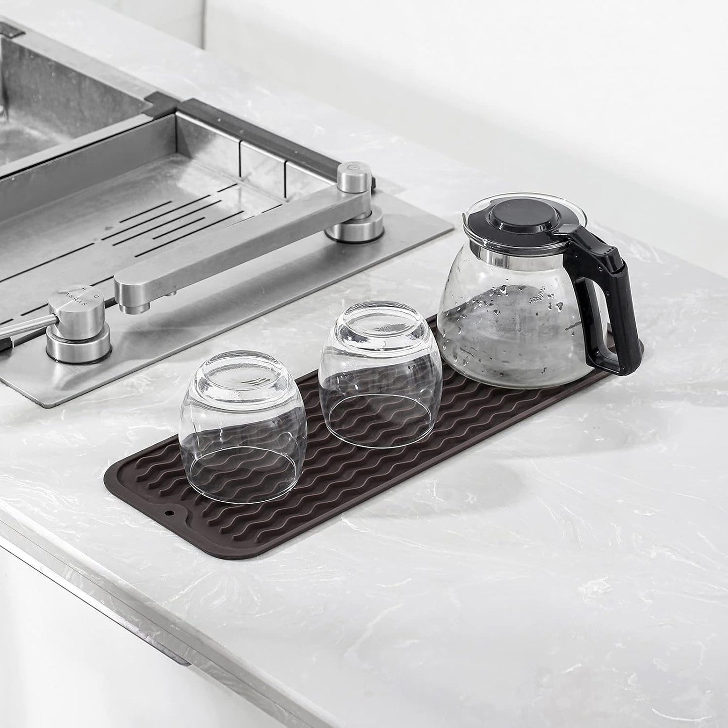 Silicone Dish Drying Mat for Multiple Usage,Easy clean,Eco-friendly,Heat-resistant Silicone Mat for Kitchen Counter,Sink,Bar,Bottle,or Cup Coffee M 17 inches x 6 inches