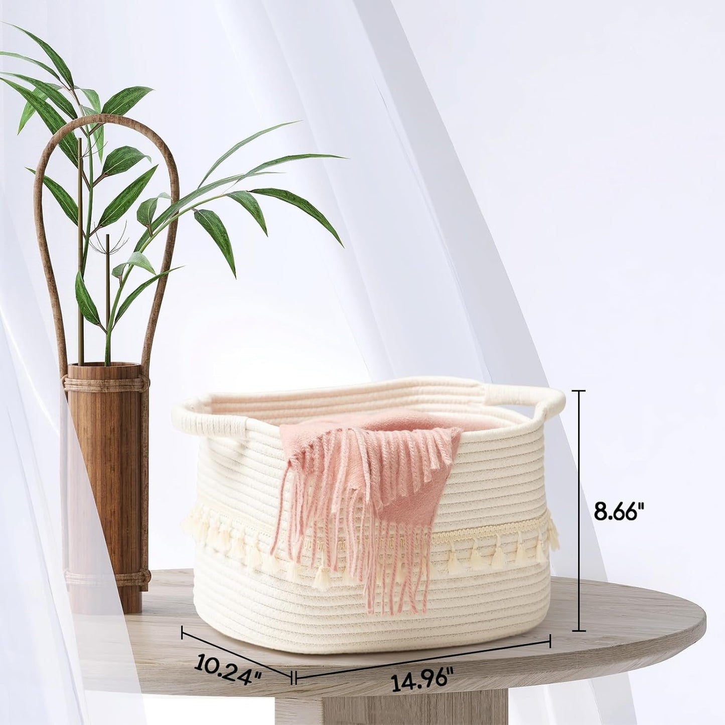 TeoKJ White Cotton Rope Baskets for Storage, Set of 3 Woven Clothes Basket for Organizing and Storage, Blanket Basket for Living Room Laundry Bathroom Shelves