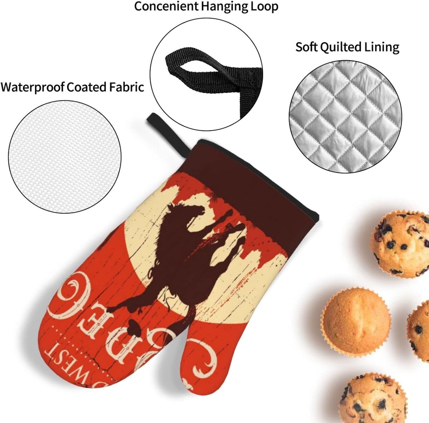 Oven Mitts and Pot Holders Sets of 4,Cowboy Horse Sunset Saguaro Desert Wild West Rodeo Vintage Wooden Sign Print,Oven Mitts Heat Resistant Oven Gloves Set Potholders for Kitchen Baking Grilling