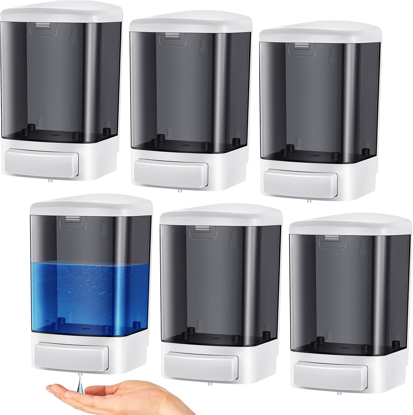 Hushee 6 Pcs Plastic Wall Mounted Soap Dispenser Commercial Manual Soap Dispenser Containers for Kitchen Shower Hotel