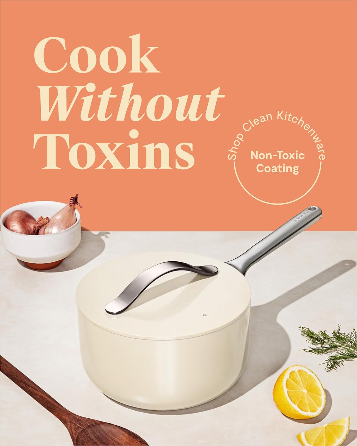 Caraway Nonstick Ceramic Sauce Pan with Lid (3 qt) - Non Toxic, PTFE & PFOA Free - Oven Safe & Compatible with All Stovetops (Gas, Electric & Induction) - Marigold