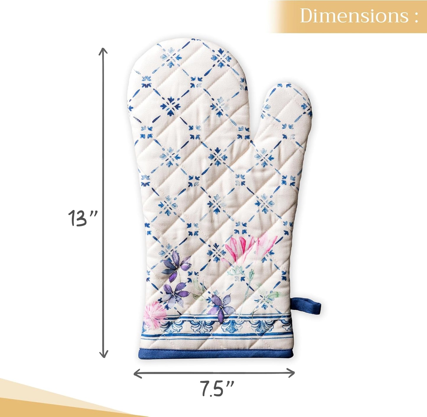 Maison d' Hermine Oven Gloves 100% Cotton Oven Mitt 7" x 13" with Loop Heat Resistant, BBQ, Cooking Gloves, Baking, Grilling, Kitchen, Handling Hot Pans Spring/Summer (Pack of 1, Faience)