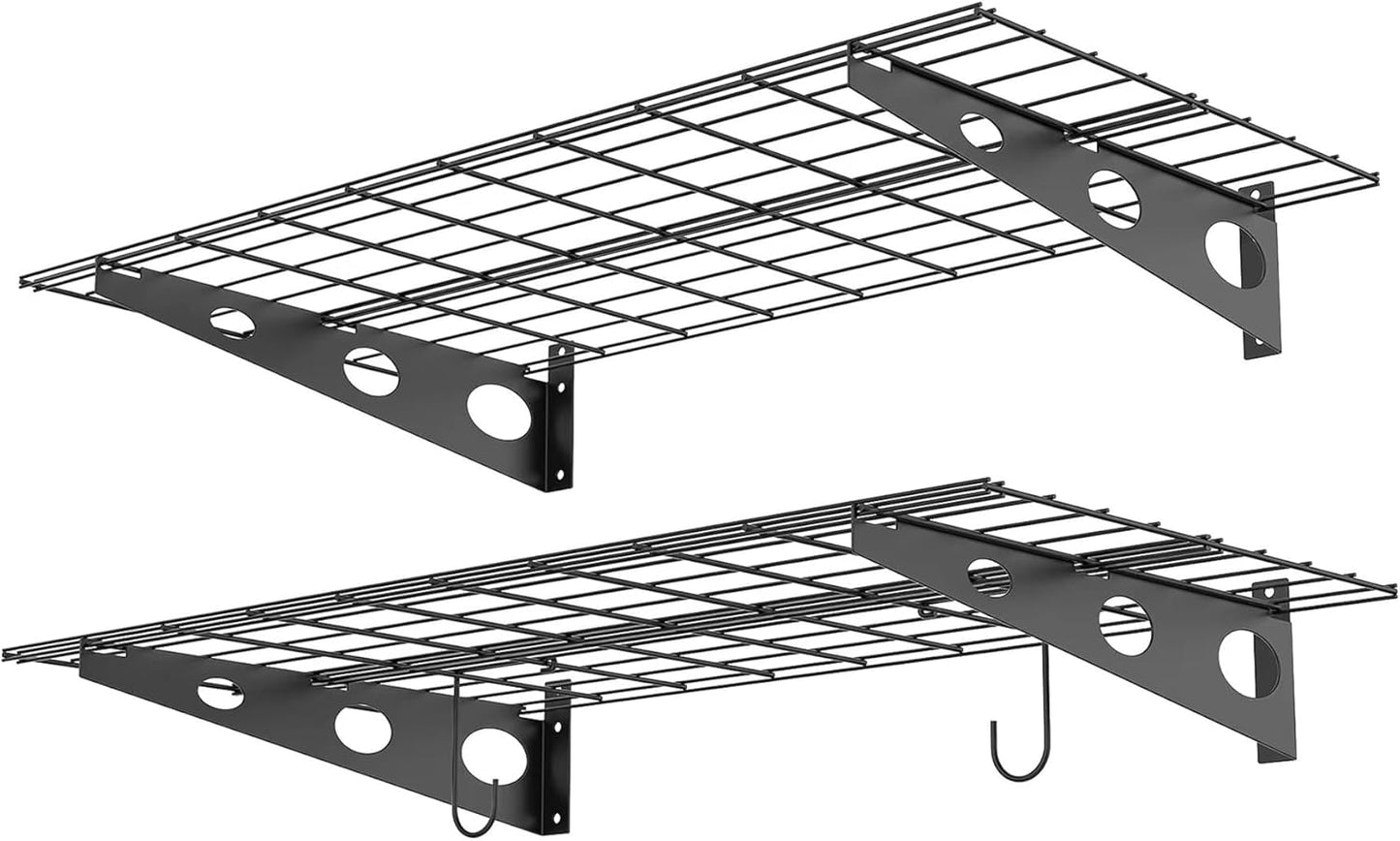 WALMANN 2 Pack Garage Wall Shelves, 2 x 4 ft/24 * 48 inch Wall Mounted Storage Shelves for Garage Heavy Duty Wall Shelving, Holds Up to 220 Lbs(Black)
