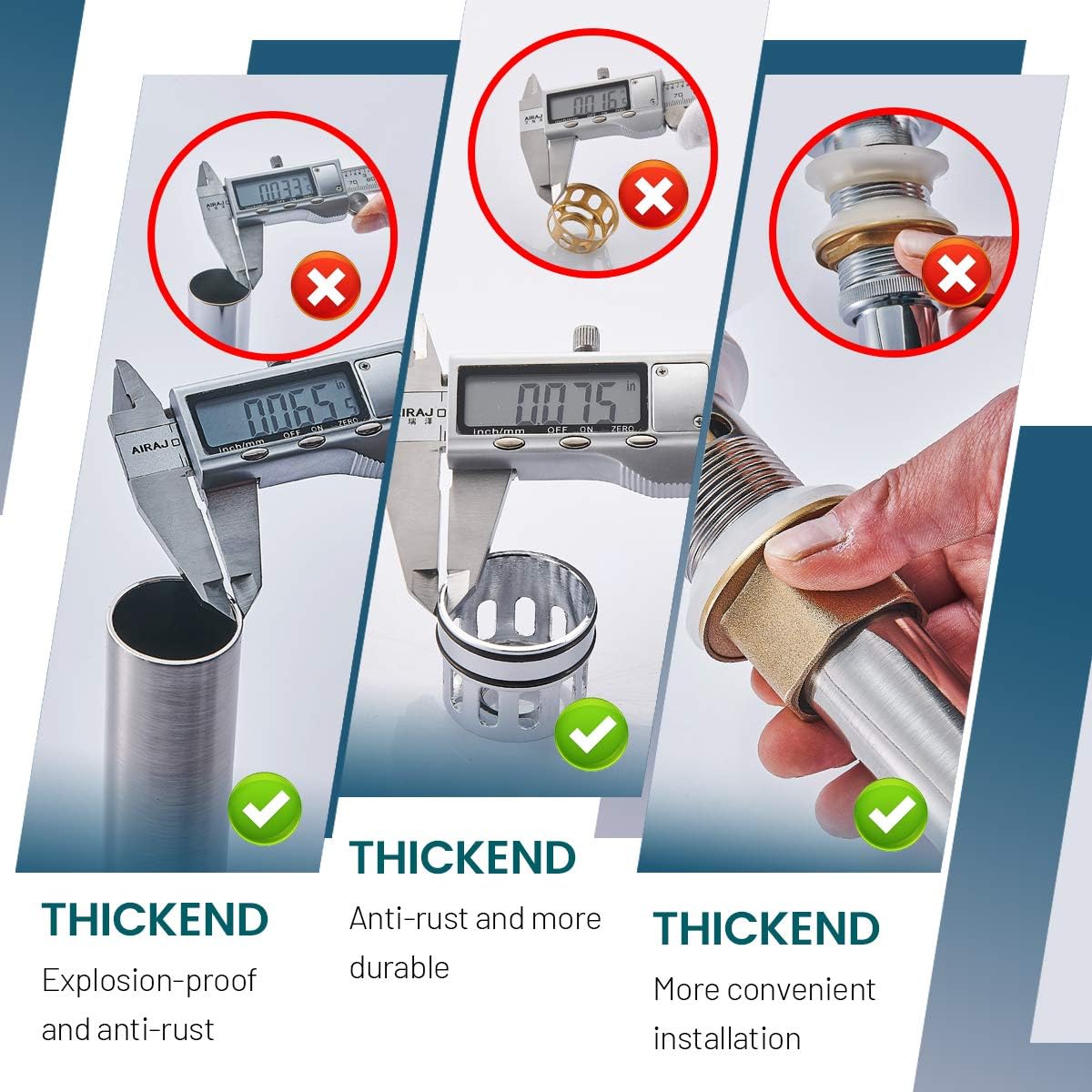 Bathroom Sink Drain, Vessel Sink Pop Up Drain,Built-in Anti-Clogging Strainer, Sink Drain Assembly Without Overflow Brushed Nickel,(1-1/2" to 1-3/4") RWF082B