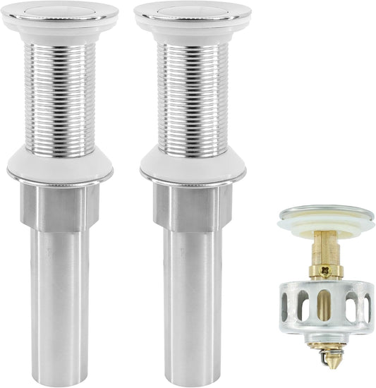 Bathroom Sink Drain,2 Pack Drain Stopper Without Overflow,Small Cap Pop Up Drain Assembly with Detachable Strainer Basket,Built-in Anti-Clogging, Stainless Steel Nut Brushed Nickel