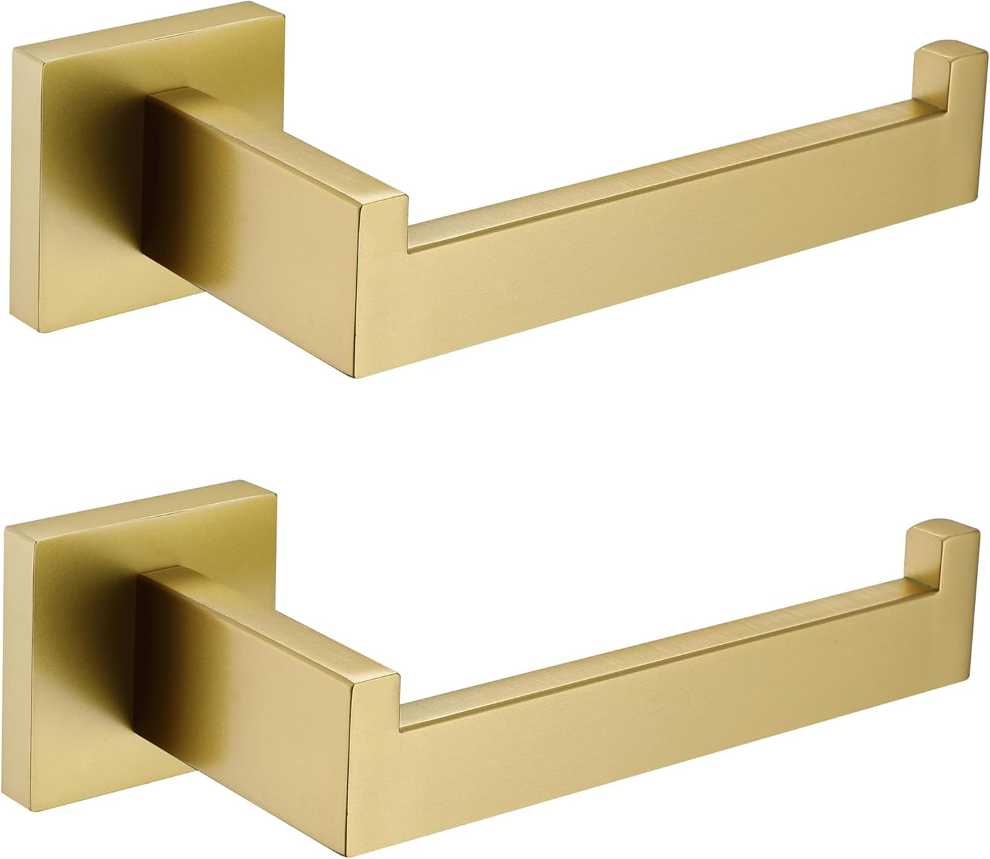 TASTOS Toilet Paper Holder Brushed Gold, Toilet Tissue Roll Holders Dispenser and Hangers Wall Mounted for Bathroom & Kitchen, Stainless Steel Modern Square Style 2 Pack