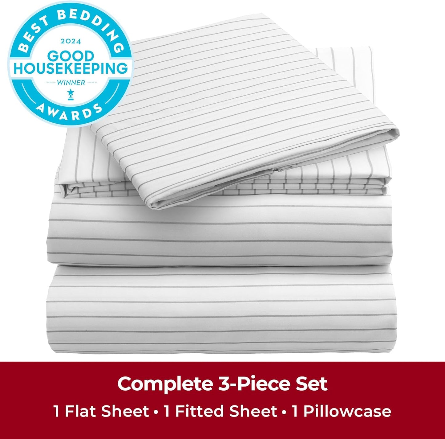 Mellanni Twin Sheets Set - 3 PC Iconic Collection Bedding - Hotel Luxury, Extra Soft, Cooling Bed Sheets - Wrinkle, Fade, Stain Resistant (Twin, Pin Stripe Gray)