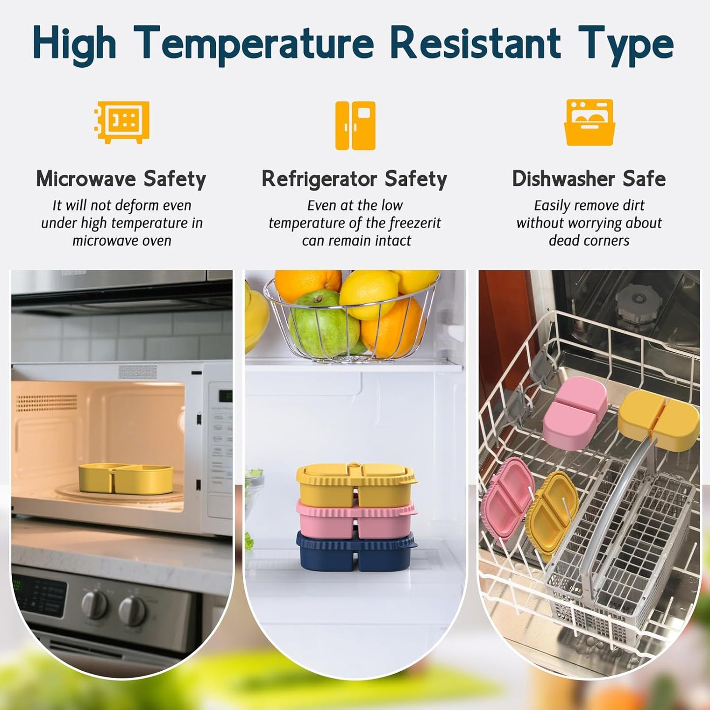 3 Pack Reusable Silicone Snack Containers with Lids, Mini Containers 2 Compartments, Portable Silicone Food Storage Box for Picnic, School, Office (3)