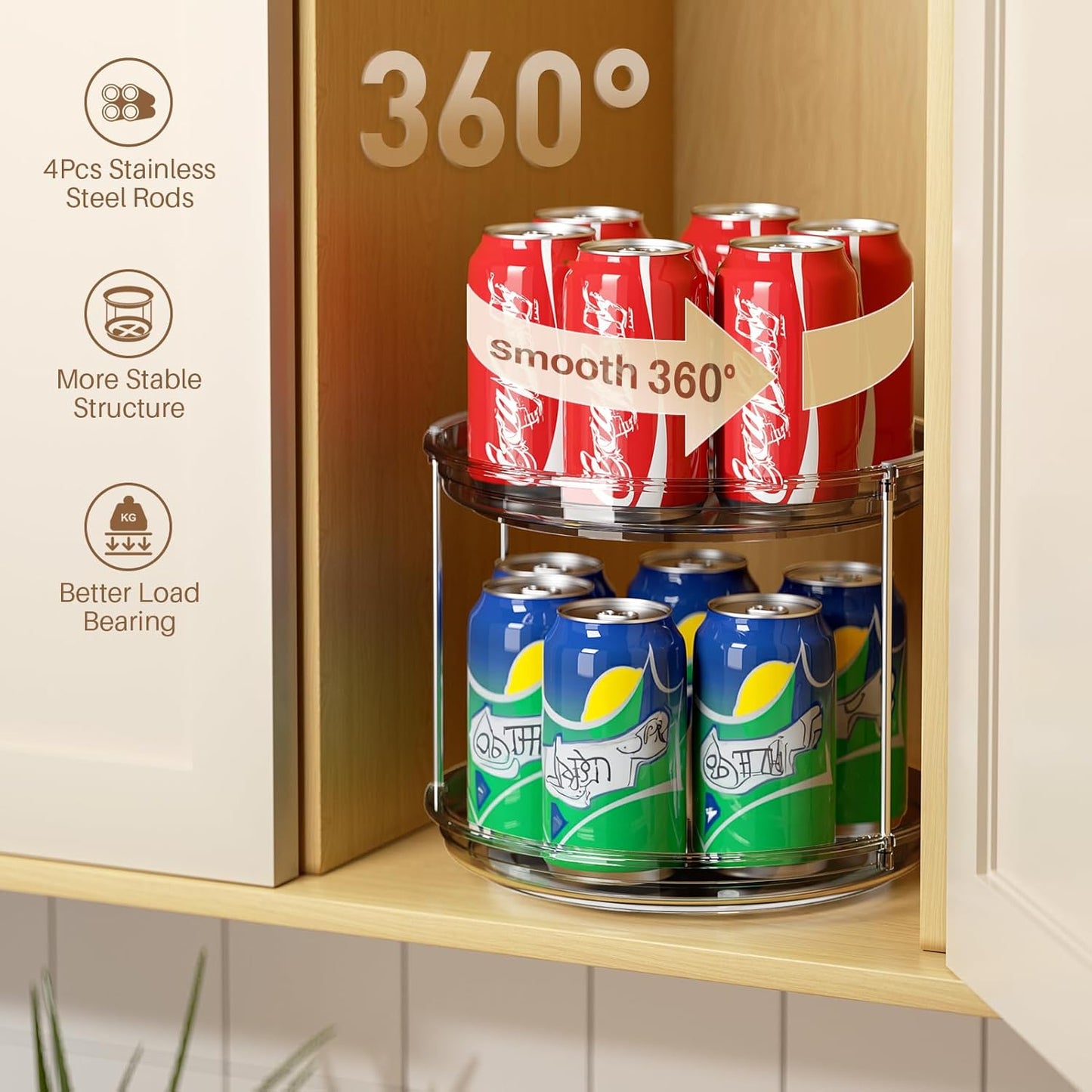 LAMU 2 Tier Lazy Susan Turntable Organizer 9.25'' Rotating Spice Rack Organization for Cabinet, Kitchen, Pantry, Countertop, Bathroom, Vanity, Medicine Cabinet Organizer, Grey