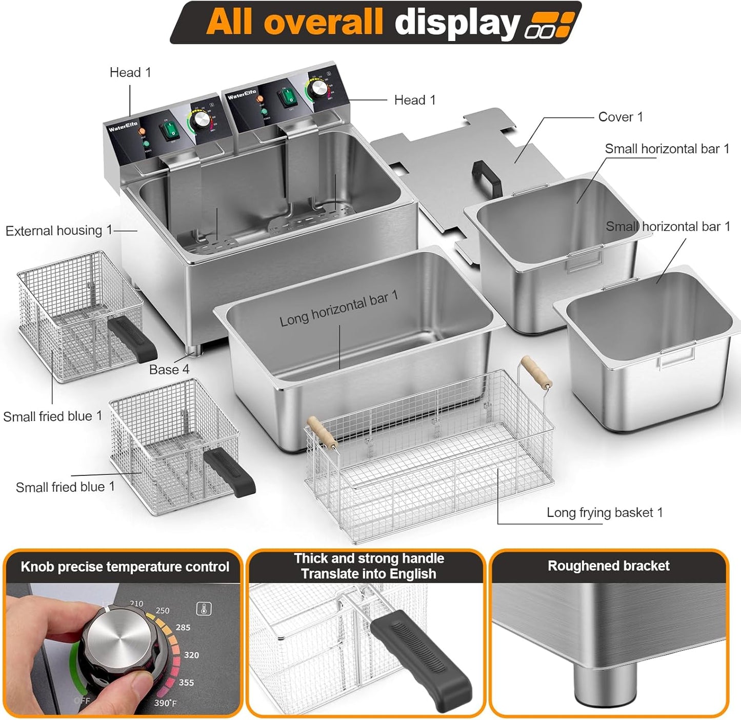 electric turkey fryer Commercial deep fryer with basket 3600W27.4QT with timer26L deepen deep fryer Variable twin cylinder 13.7QT*2 Rapid heating