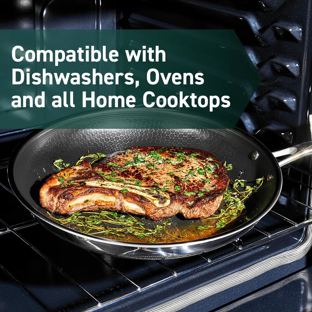 HexClad Hybrid Nonstick 12-Inch Frying Pan with Tempered Glass Lid, Stay-Cool Handle, Dishwasher-Friendly, Oven-Safe Up to 900°F, Induction Ready, Compatible with All Cooktops