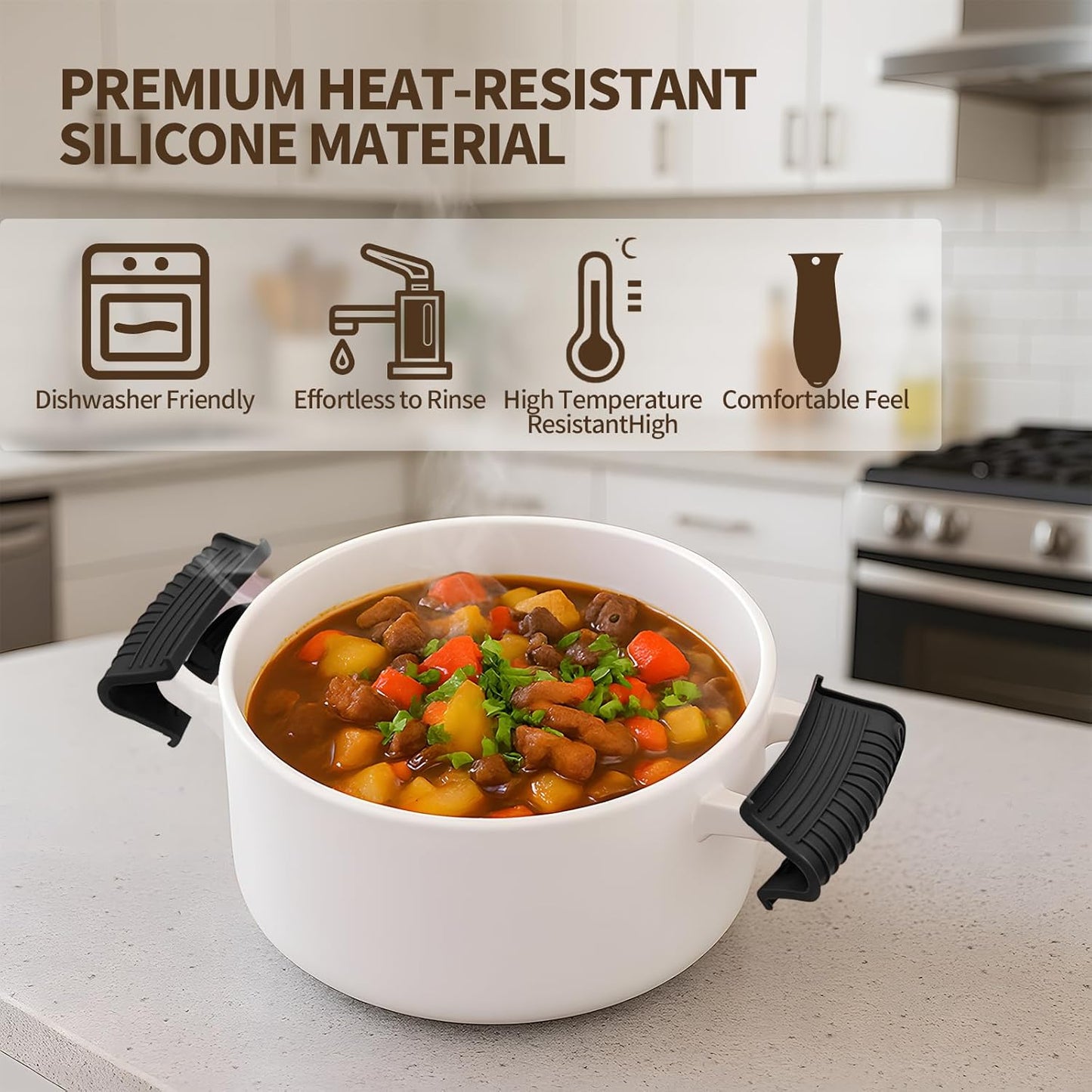 Cast Iron Skillet Handle Covers - 3 Pack Non-Slip Pot Handle Covers Potholder, Heat Resistant Silicone Pan Handle Sleeve for Cast Iron Skillet Metal Pan (Black)