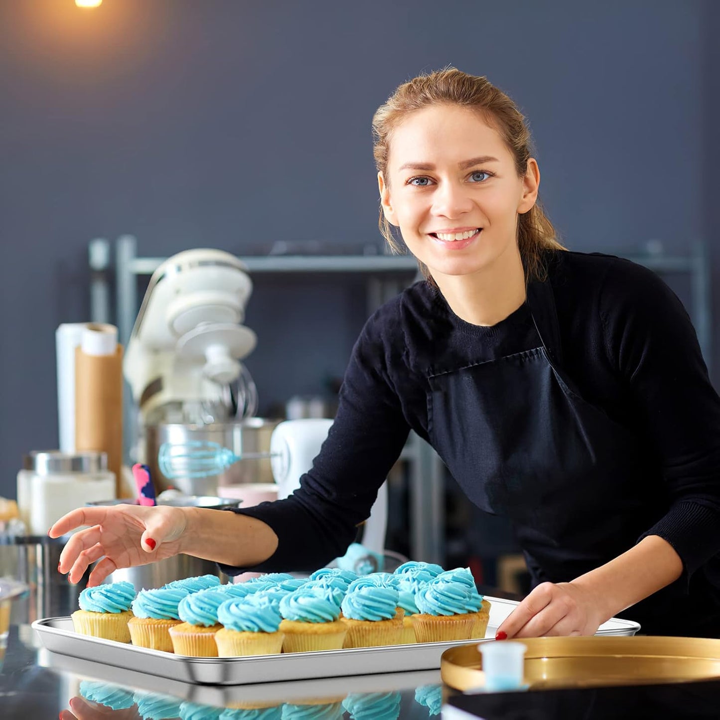 Baking Sheet with Cooling Rack Set [2 Sheets + 2 Racks], Deedro Stainless Steel Cookie Half Sheets Baking Pan Oven Tray with Rack, 17.3 x 12.3 x 1 Inch, Heavy Duty, Non-toxic, Dishwasher Safe