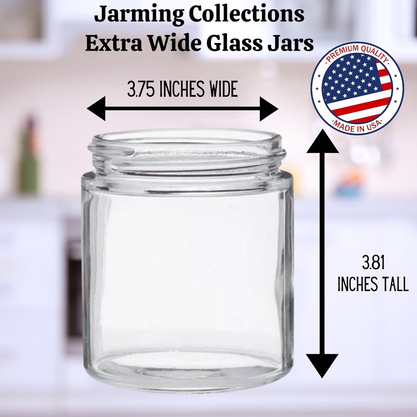 JARMING COLLECTIONS Mason Jars 16 oz Glass Extra Wide Mouth Pint Storage Jars with Lids - BPA Free Plastic Storage Lids - Made in USA - Pint Glass Jars 16 oz with White Lids