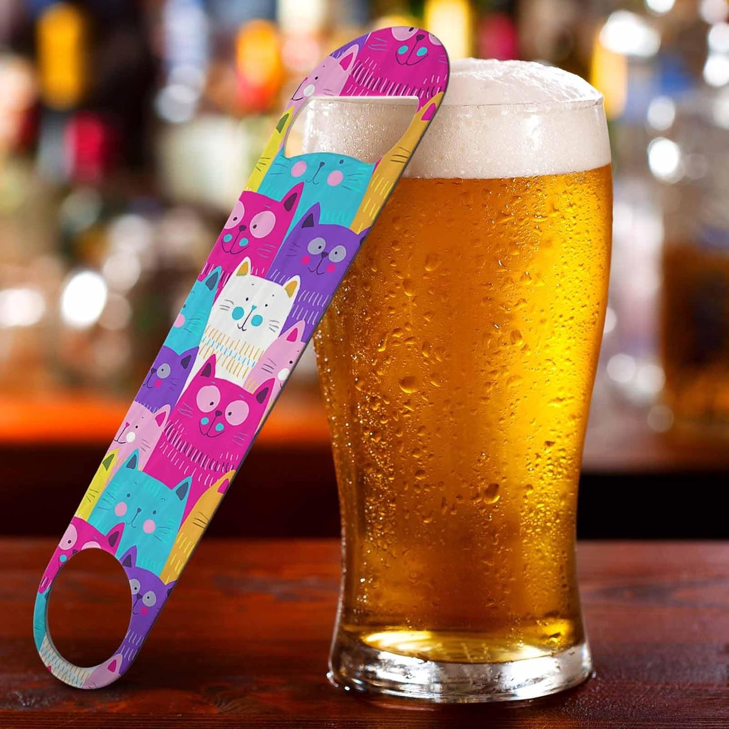 Cute Cats Stainless Steel Bottle Opener Colorful Happy Kitten Pink Blue Purple Flat Beer Bottle Opener Keychain for Home Kitchen Bar Restaurant Party Birthday Gift