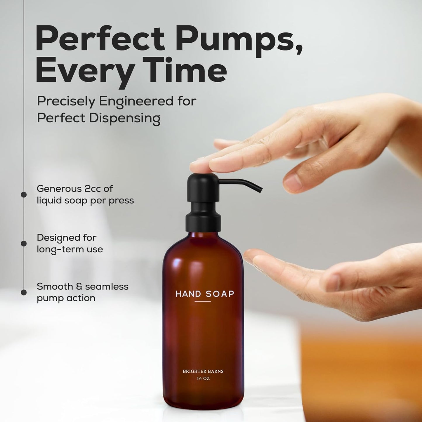 Amber Glass Hand and Dish Soap Dispenser Set by Brighter Barns - Modern Kitchen Decor & Accessories for Airbnb, RV, Office, Housewarming Gifts (Amber)